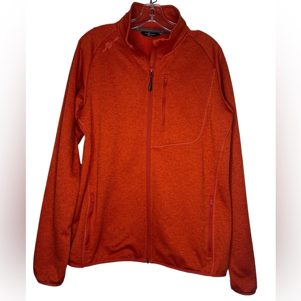 Our Planet Men’s Orange Fleece Full Zip Jacket lightweight - size Large